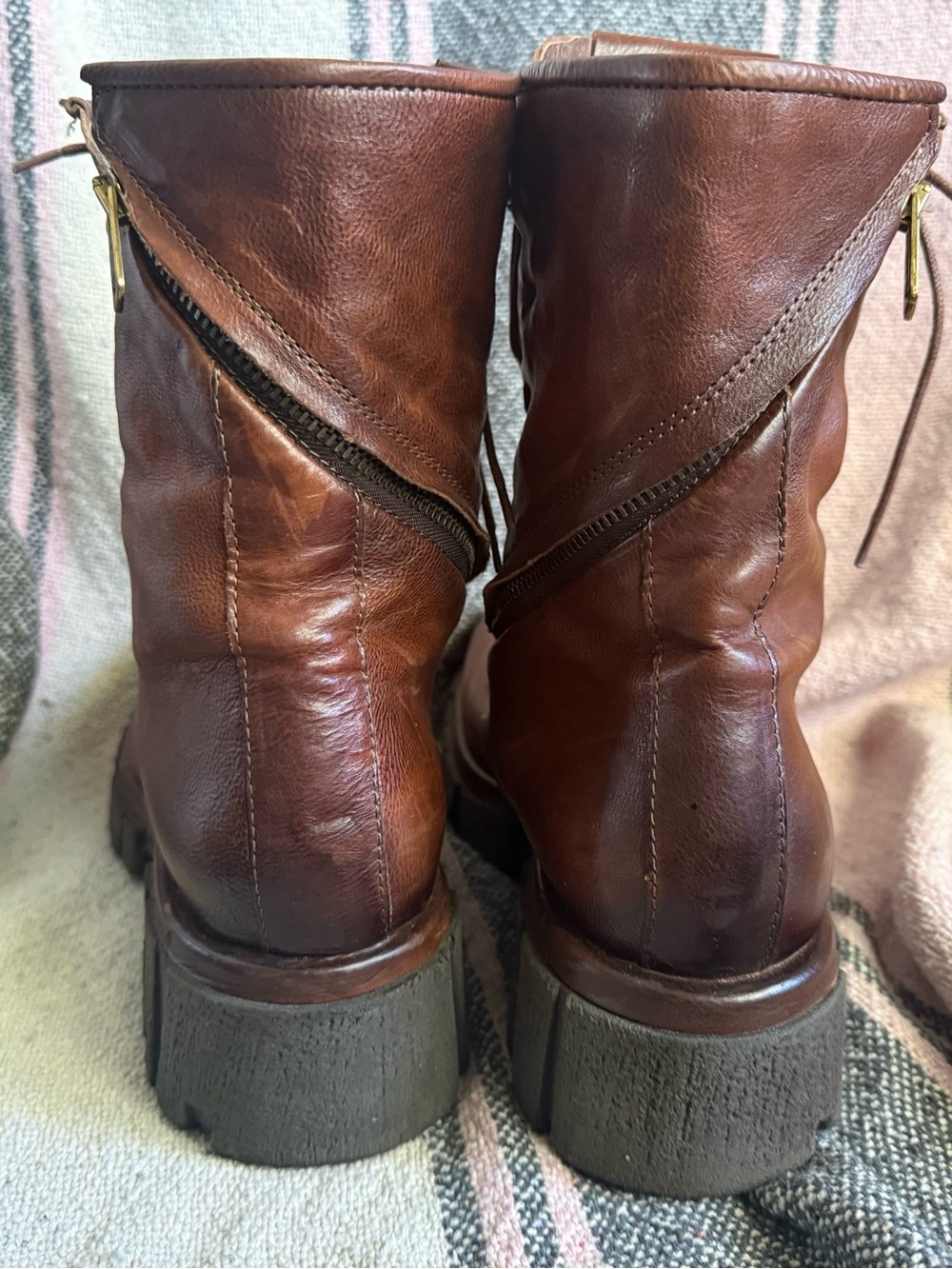 A.S. 98 - Chunky Brown Leather Lace-Up Combat Boots - Picture 3 of 5